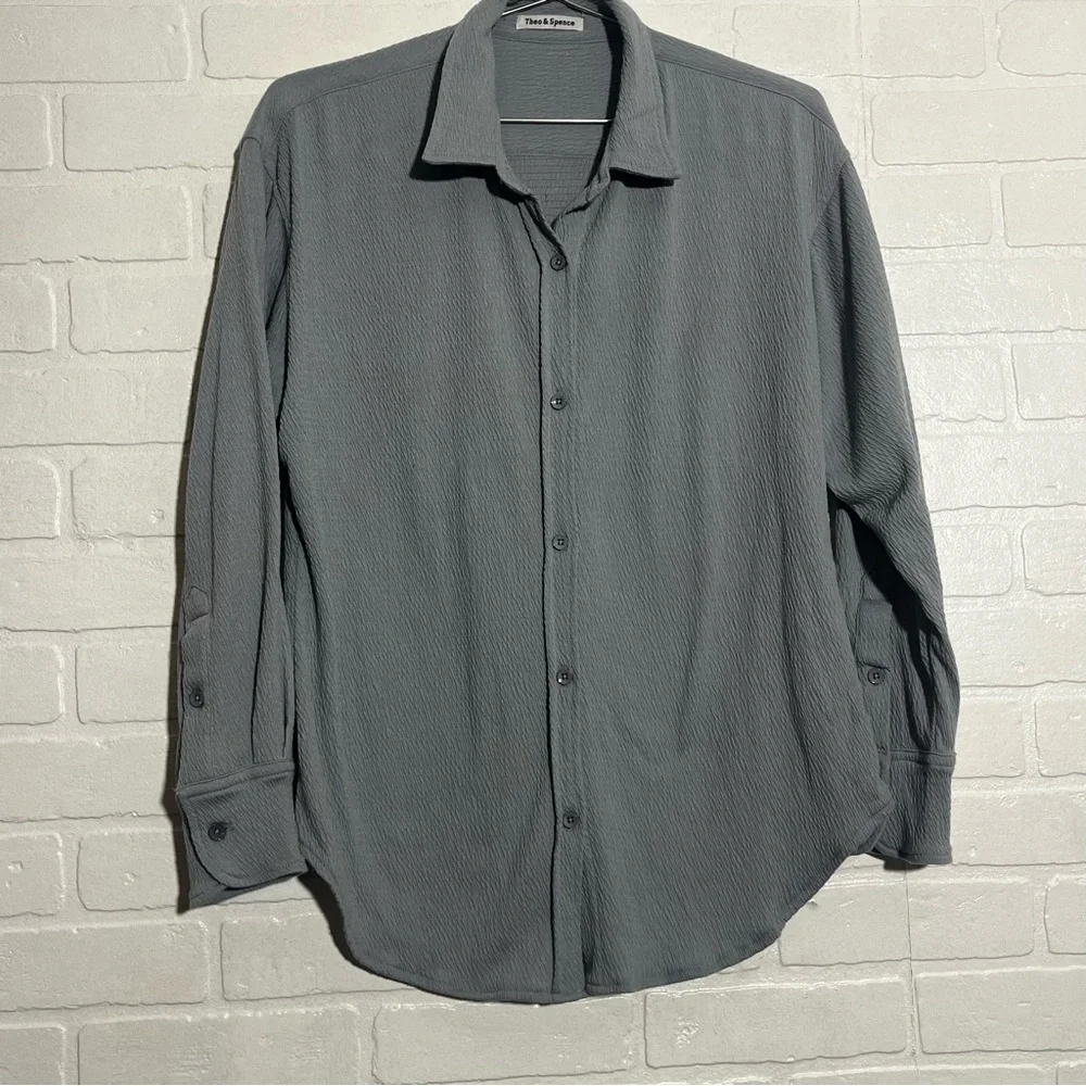 Theo & Spence Long Sleeve Shirt Charcoal Casual Button-Down Collared Fall XS - Picture 1 of 6